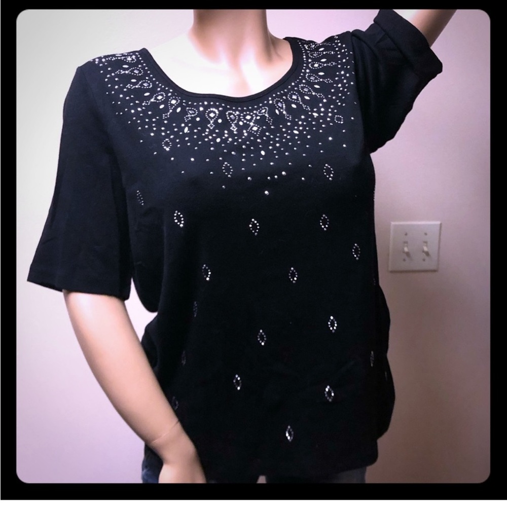 Karen Scott Black Embellished Beaded Top | Silver Studded Tee | Tunic | XL - Picture 6 of 6